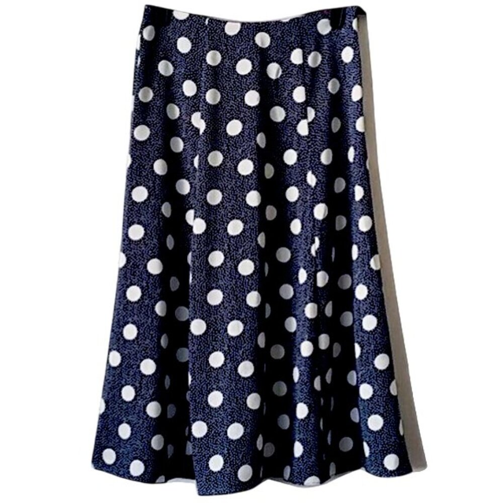 Biden Polka Dot Flare Midi Skirt 2R Lined Blue White